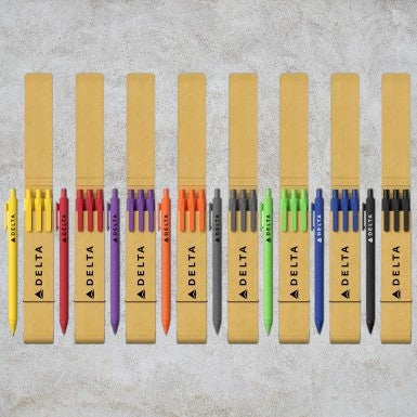 Set of three Alix ballpoint pens and recycled pouch. G1295