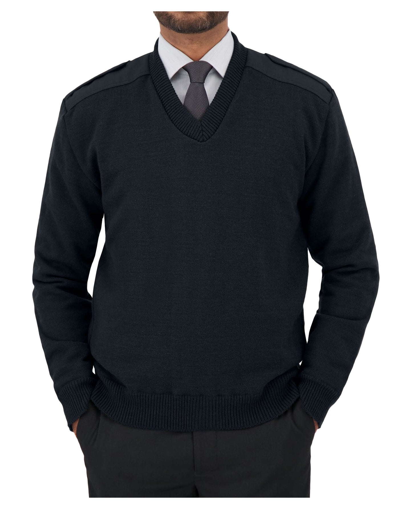 Tricot style militaire avec épaulettes à boutons et pièces de renfort aux épaules et aux coudes