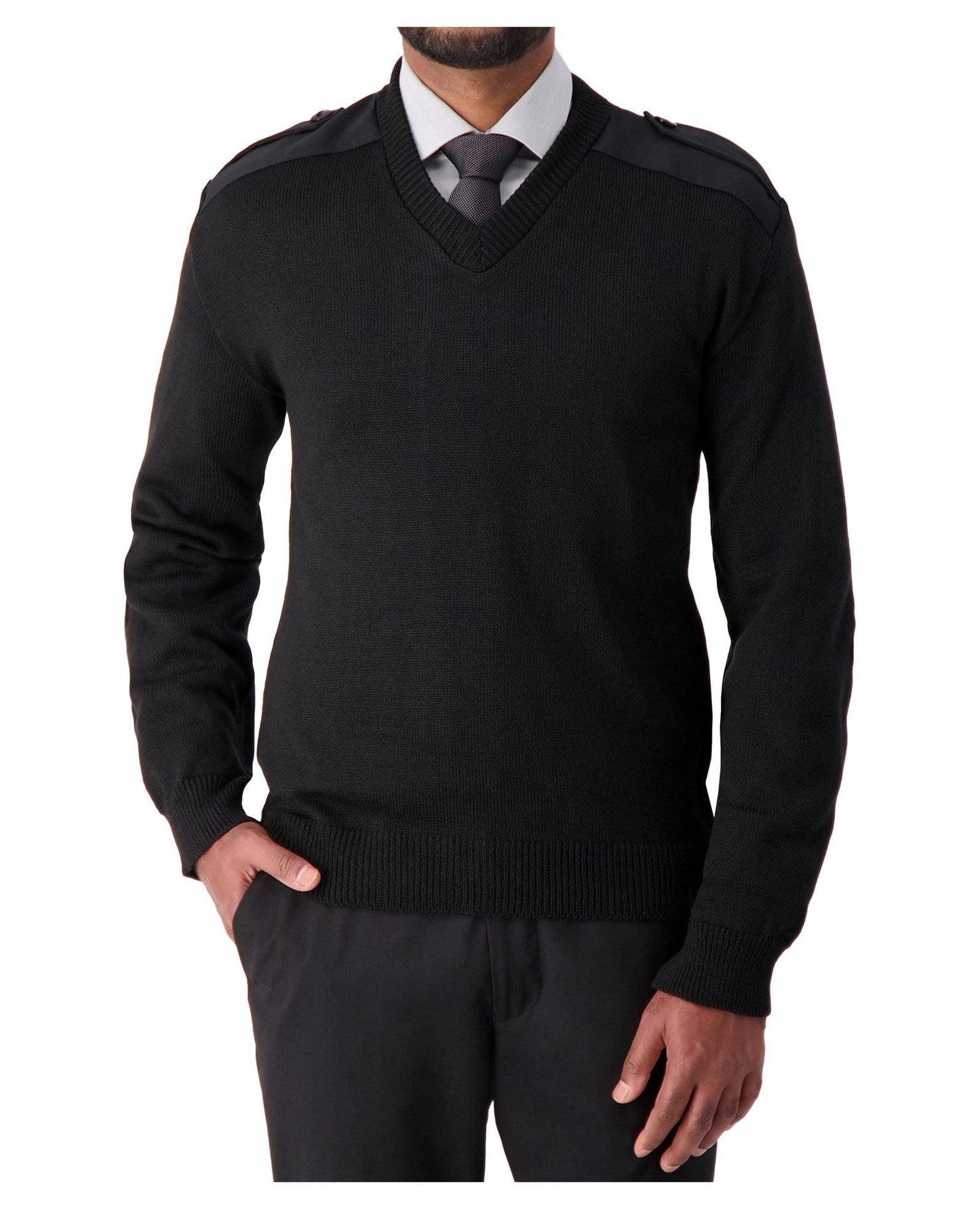 Tricot style militaire avec épaulettes à boutons et pièces de renfort aux épaules et aux coudes