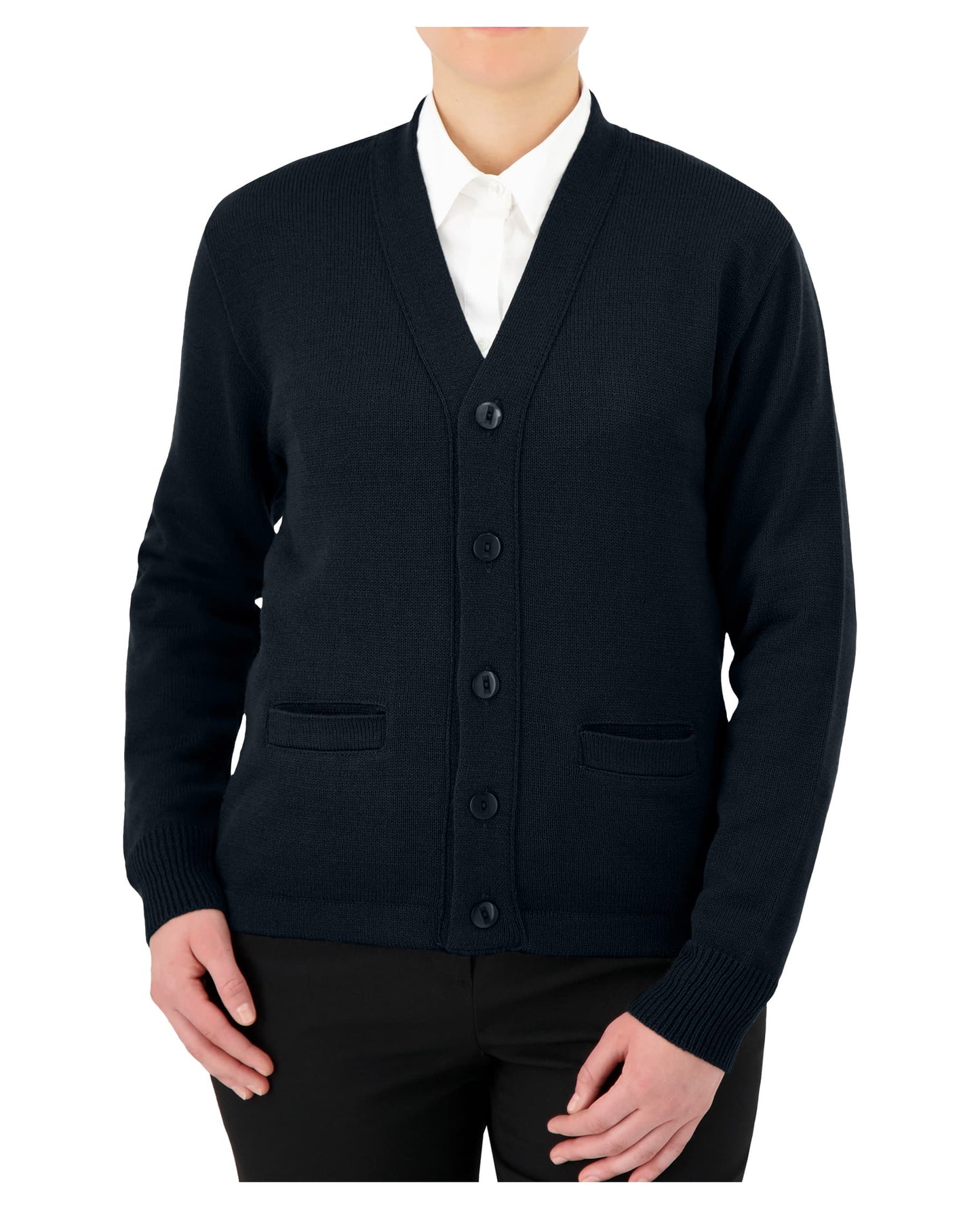 Cardigan boutonné à manches longues avec col en V, poches et ceinture ourlée