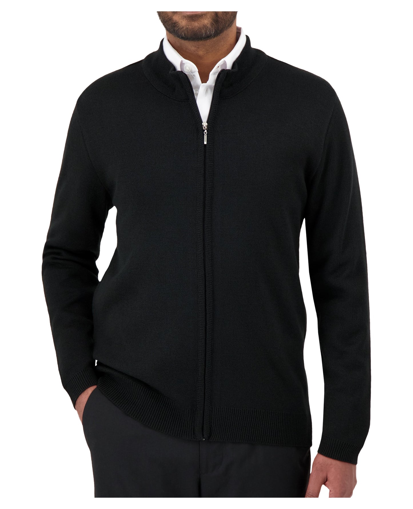 Cardigan à glissière pleine longueur pour homme avec col cheminée