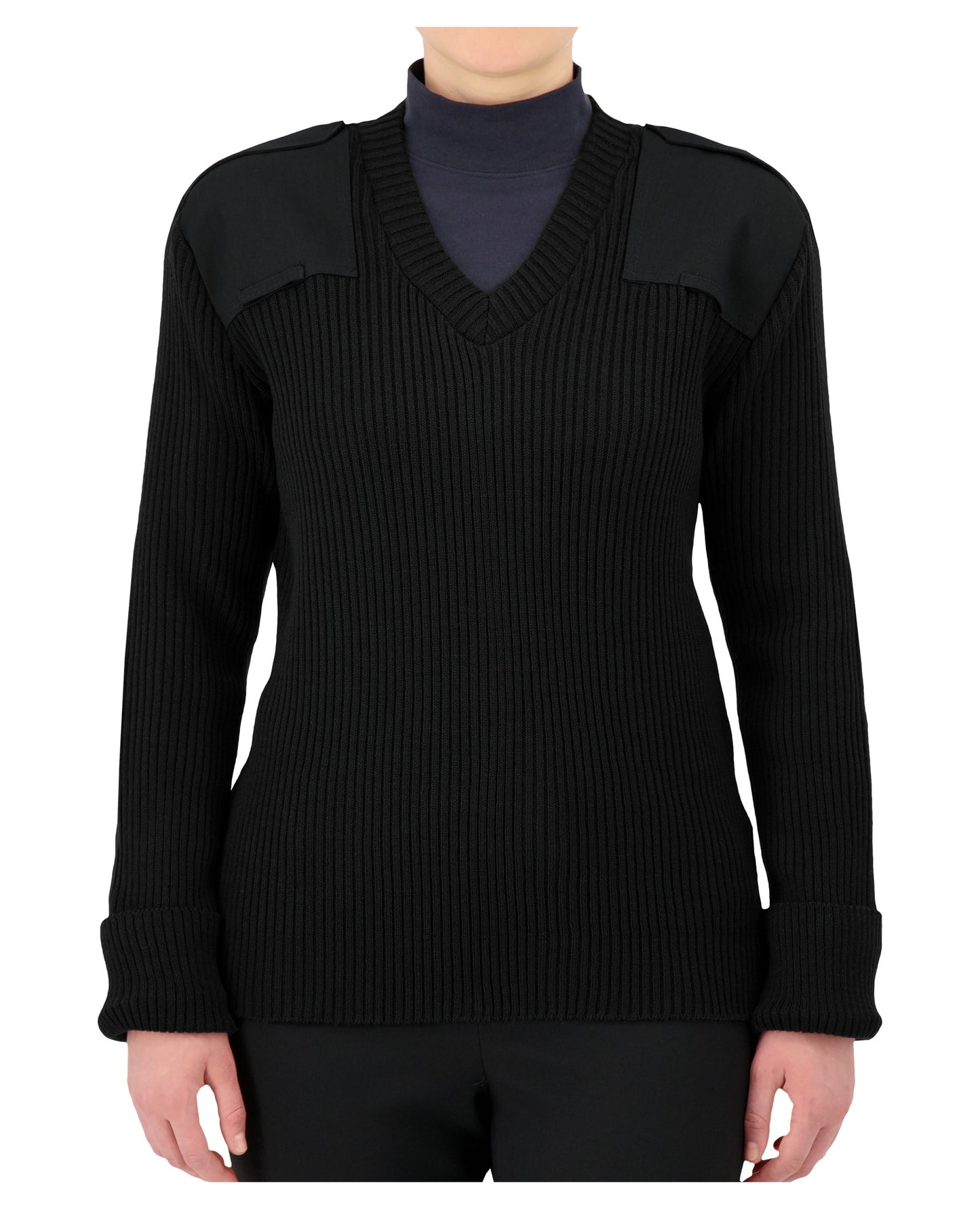 Tricot style commando en tissu côtelé avec col en V et épaulettes à fermeture marque VELCRO®, empiècements aux épaules et aux coudes