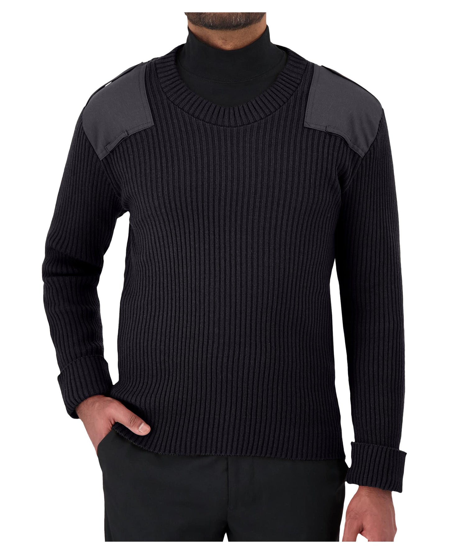 Tricot style commando en tissu côtelé avec col ras du cou et épaulettes à fermeture marque VELCRO®, empiècements aux épaules et aux coudes