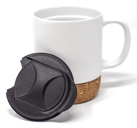 Corky tasse en céramique avec fond en liège naturel et couvercle en PP 14 oz. - M1769