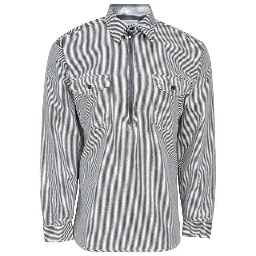 Chemise à manches longues à rayures hickory avec demi-zip - Hickory - 183
