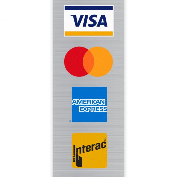 .002 Décalques Formes Spéciales Polyester Aluminium Brossé / adhésif std pour usage extérieur (1 à 4 pouces carrés) Quadrichromie et blanc