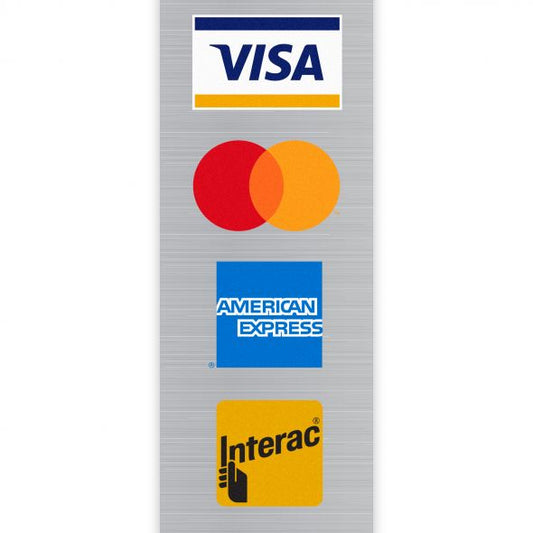 .002 Décalques Formes Spéciales Polyester Aluminium Brossé / adhésif std pour usage extérieur (1 à 4 pouces carrés) Quadrichromie et blanc