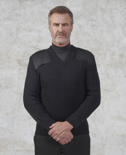 Tricot style commando en tissu côtelé avec col en V et épaulettes à fermeture marque VELCRO®, empiècements aux épaules et aux coudes