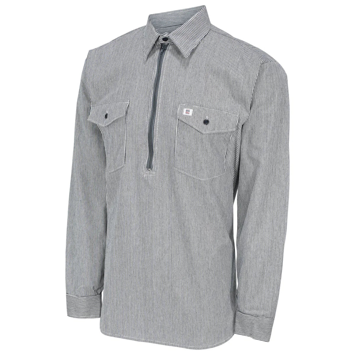 Chemise à manches longues à rayures hickory avec demi-zip - Hickory - 183