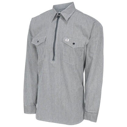 Chemise à manches longues à rayures hickory avec demi-zip - Hickory - 183