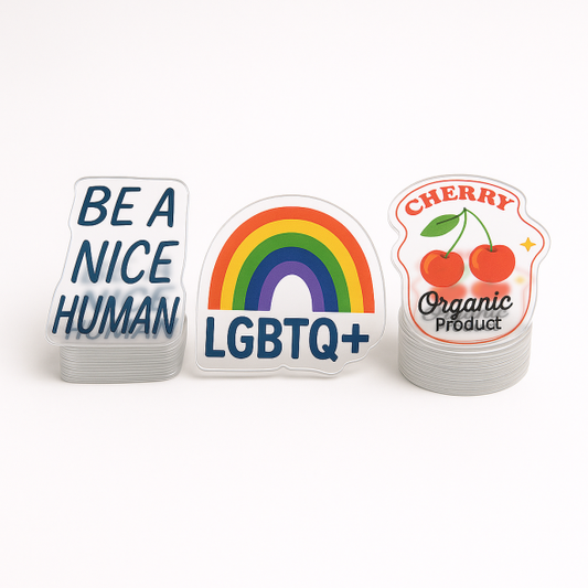 .008 Décalques Formes Spéciales Vinyle Statique Transp. / endos statique pour usage extérieur (1 à 4 pouces carrés) Quadrichromie et blanc