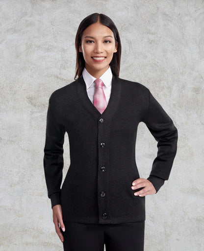 Cardigan boutonné à manches longues avec col en V et ceinture ourlée