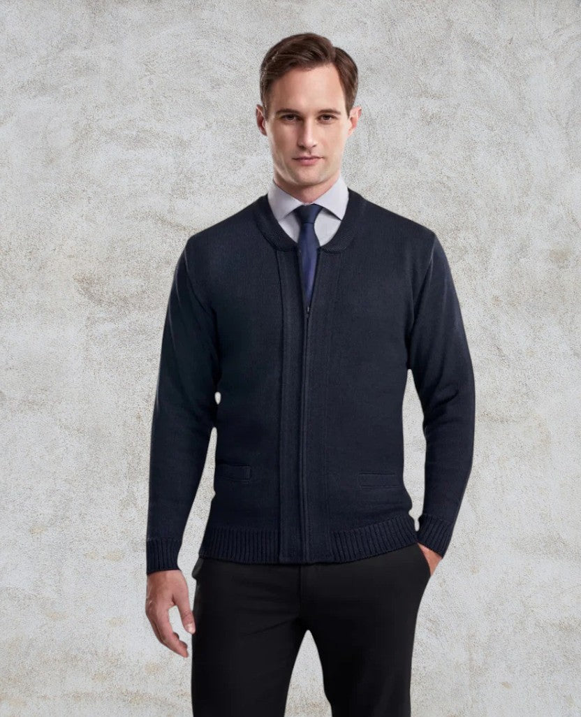 Cardigan à glissière à manches longues avec col ras du cou et poches, ceinture et poignets côtelés