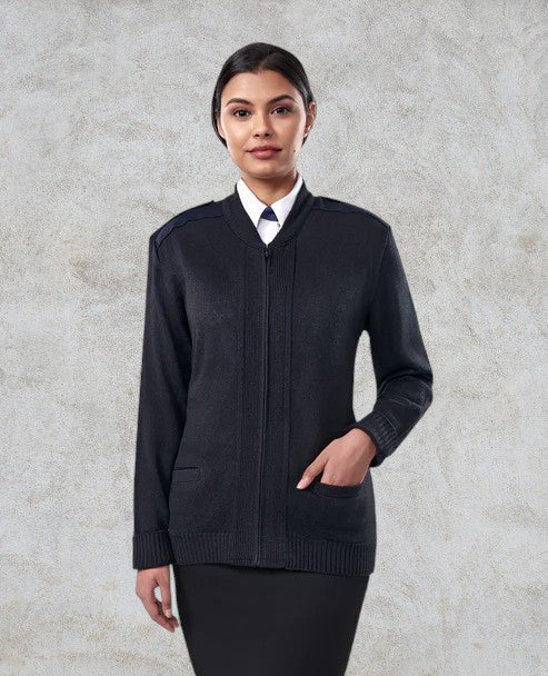 Tricot à glissière style commando avec col ras du cou et épaulettes à fermeture marque VELCRO®, empiècements aux épaules et aux coudes