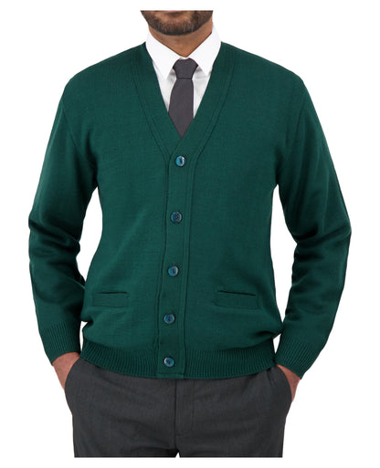 Cardigan boutonné à manches longues avec col ras du cou et poches, ceinture et poignets côtelés