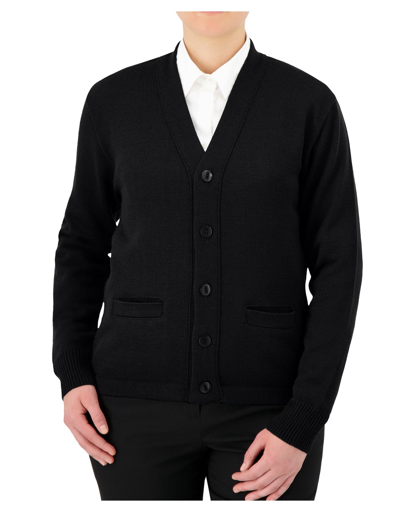 Cardigan boutonné à manches longues avec col en V, poches et ceinture ourlée