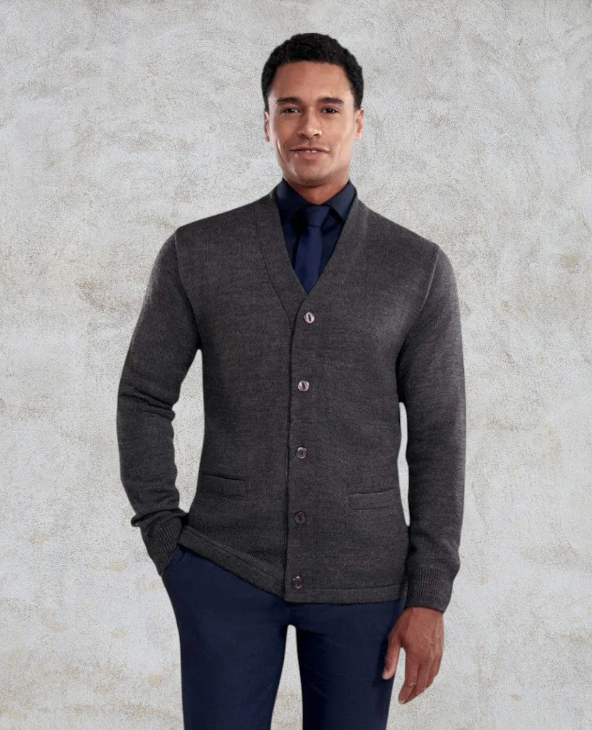 Cardigan boutonné à manches longues avec col en V, poches et ceinture ourlée