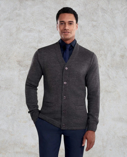 Cardigan boutonné à manches longues avec col en V, poches et ceinture ourlée