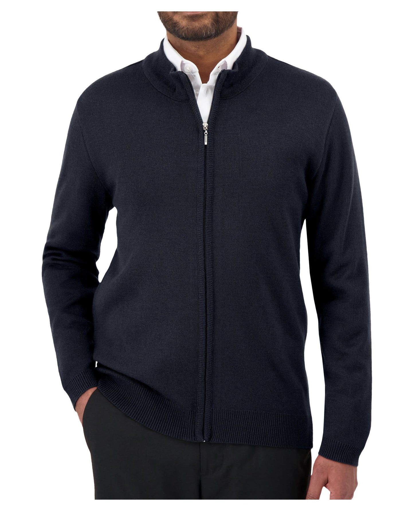 Cardigan à glissière pleine longueur pour homme avec col cheminée