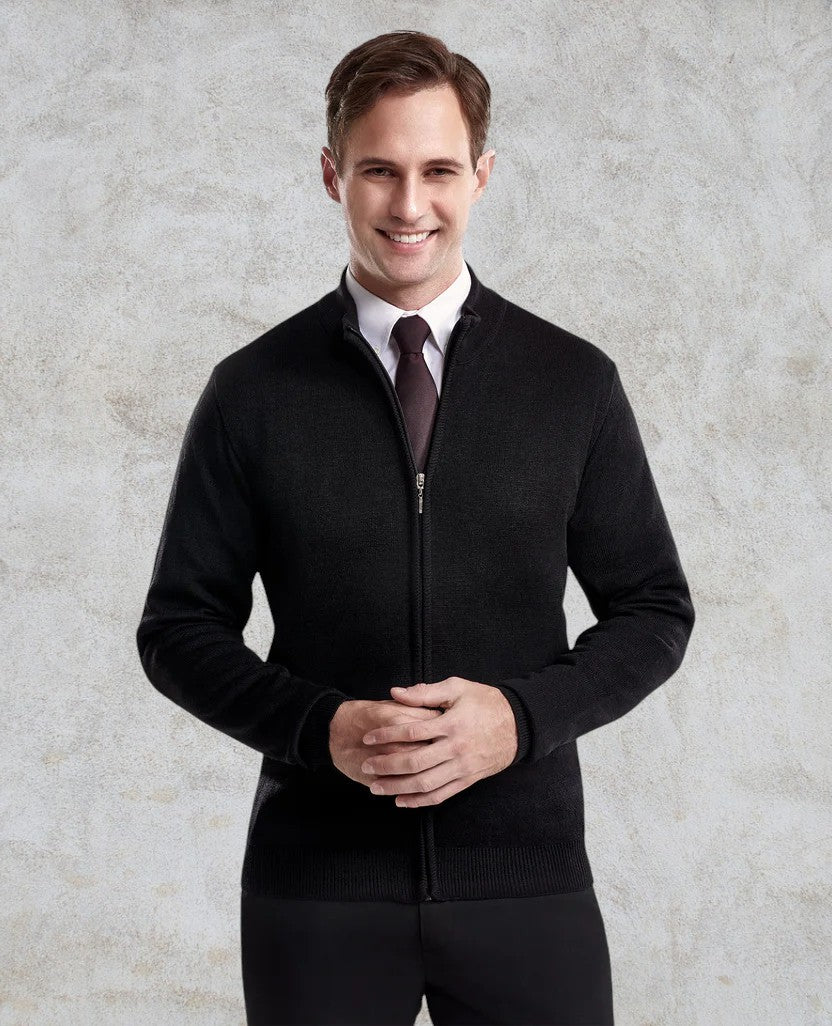 Cardigan à glissière pleine longueur pour homme avec col cheminée