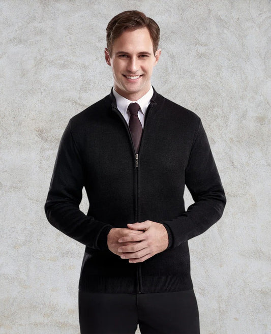 Cardigan à glissière pleine longueur pour homme avec col cheminée