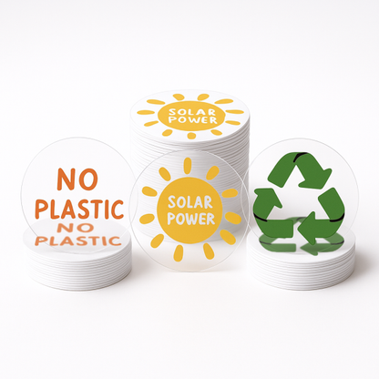 .008 Décalques Formes Spéciales Vinyle Statique Transp. / face statique pour usage extérieur (1 à 4 pouces carrés) Quadrichromie et blanc