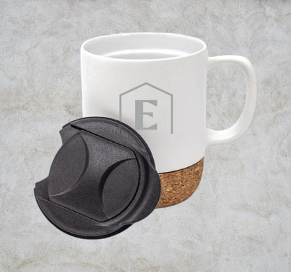 Corky tasse en céramique avec fond en liège naturel et couvercle en PP 14 oz. - M1769