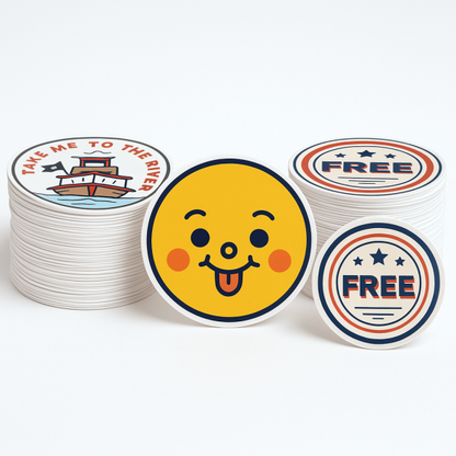 .004 Décalques Formes Spéciales Vinyle Blanc / adhésif std pour usage intérieur (1 à 4 pouces carrés) Quadrichromie