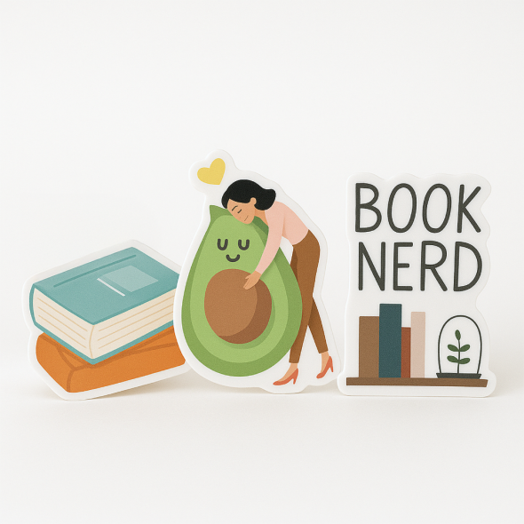 .004 Décalques Formes Spéciales Vinyle Blanc / adhésif repositionnable pour usage intérieur  (1 à 4 pouces carrés) Quadrichromie