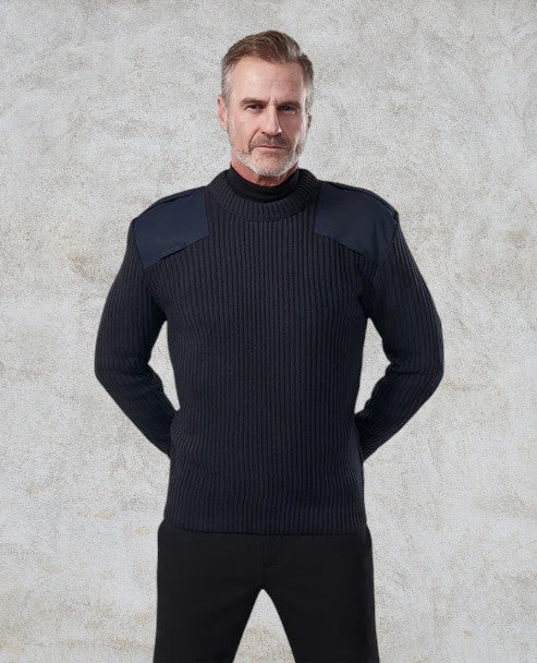 Tricot style commando en tissu côtelé avec col ras du cou et épaulettes à fermeture marque VELCRO®, empiècements aux épaules et aux coudes