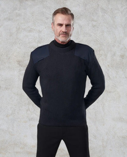 Tricot style commando en tissu côtelé avec col ras du cou et épaulettes à fermeture marque VELCRO®, empiècements aux épaules et aux coudes