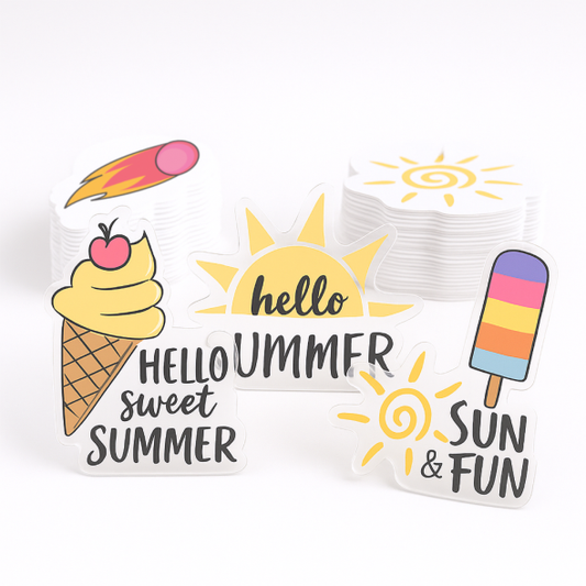 .002 Décalques Formes Spéciales Polyester Transp. / adhésif haute performance pour usage intérieur (1 à 4 pouces carrés) Quadrichromie