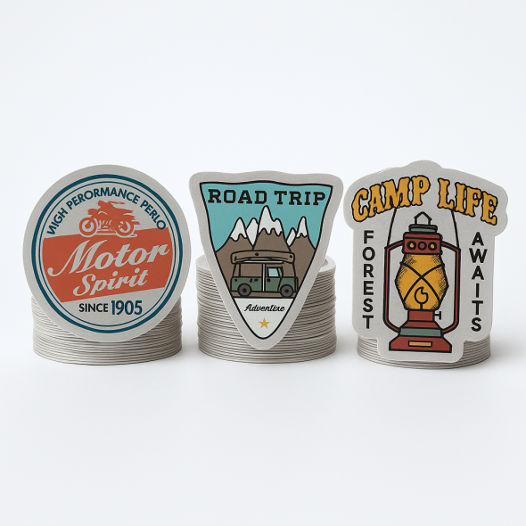 .002 Décalques Formes Spéciales Polyester Argent / adhésif haute performance pour usage intérieur (1 à 4 pouces carrés) Quadrichromie