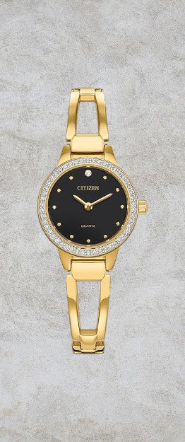 Montre-bracelet Citizen Quartz Classic personnalisable pour femme, couleur or, avec accents de cristal et cadran noirEZ7012-85E)