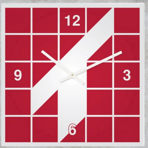 11 3/4" Horloge murale carrée en acrylique blanc quadrichromie