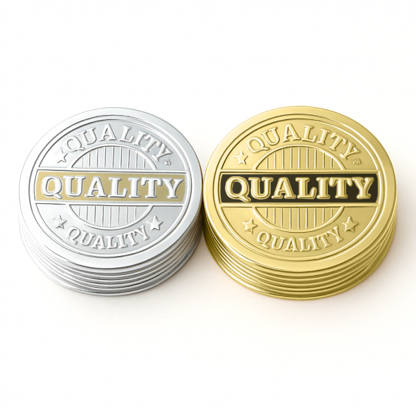 .006 Décalques impression en creux polyester argent (1 à 4 po/ca) sérigraphiés