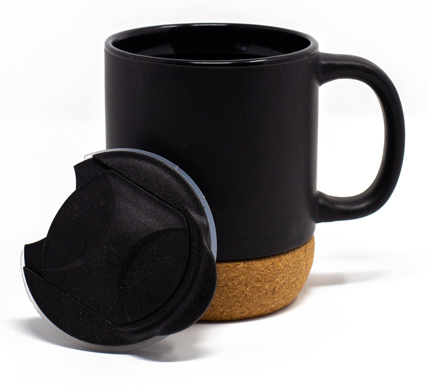 Corky tasse en céramique avec fond en liège naturel et couvercle en PP 14 oz. - M1769