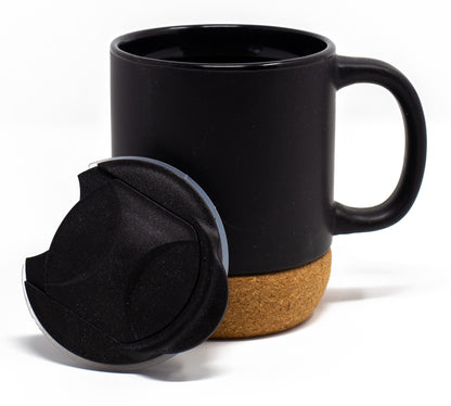 Corky tasse en céramique avec fond en liège naturel et couvercle en PP 14 oz. - M1769