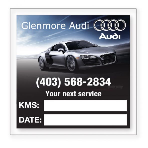 Spécial décalques de service Quadrichromie avec endos adhésif à faible adhérence (1.88" x 1.88") se lit de l'intérieur seulement