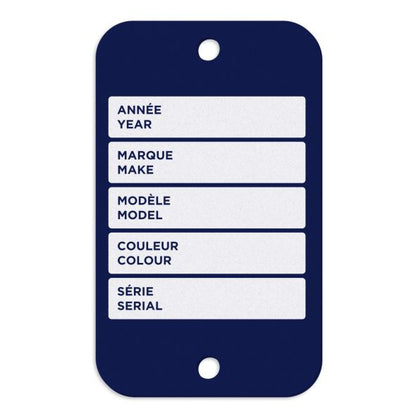 Étiquette Polyéthylène de couleur (1.5" x 2.5") pour concessionnaire automobile, sérigraphié en blanc au recto et au verso