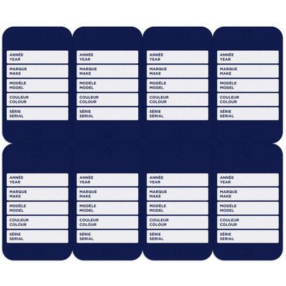 Étiquette Polyéthylène de couleur (1.5" x 2.5") pour concessionnaire automobile, sérigraphié en blanc au recto et au verso