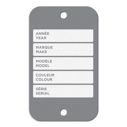 Étiquette Polyéthylène de couleur (1.5" x 2.5") pour concessionnaire automobile, sérigraphié en blanc au recto et au verso