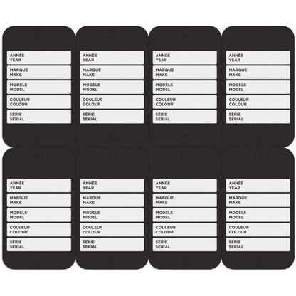 Étiquette Polyéthylène de couleur (1.5" x 2.5") pour concessionnaire automobile, sérigraphié en blanc au recto et au verso