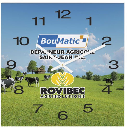 11 3/4" Horloge murale carrée en acrylique blanc quadrichromie