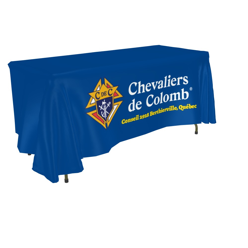 Sublimated tablecloth for 8 foot table drape style 4 sides closed back 
